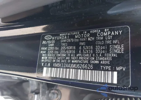 2021 Hyundai Kona Se from USA, damaged, VIN KM8K12AAXMU626626